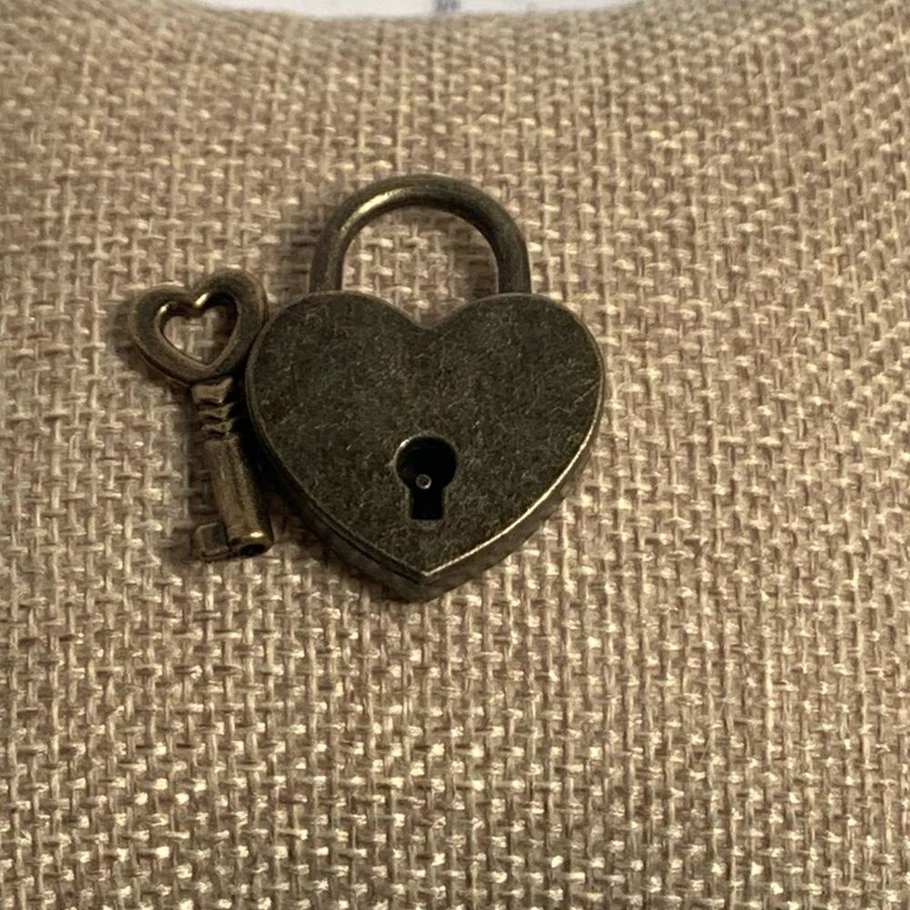 Novelty Brass Heart Padlock with Key Mini Item for Keychain or Pendant